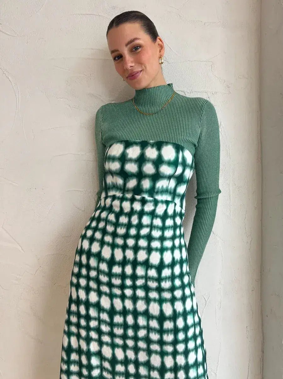 Roame Perez Dress in Emerald Shibori Print Midi Dress Green Print Size 2/AU 10 photo 5