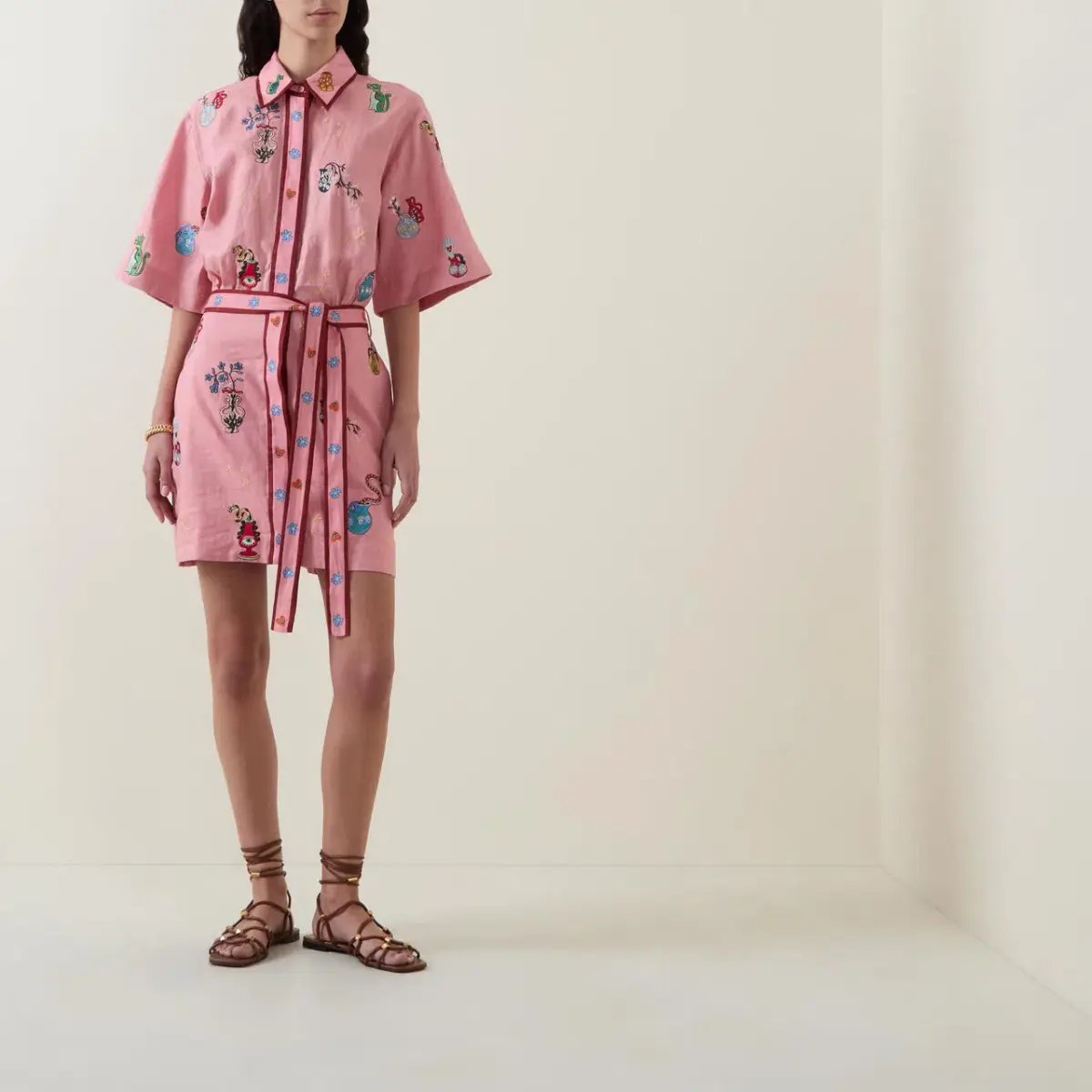 ALEMAIS Timmy  Embroidered Mini Dress Pink Size 10 AU photo 2