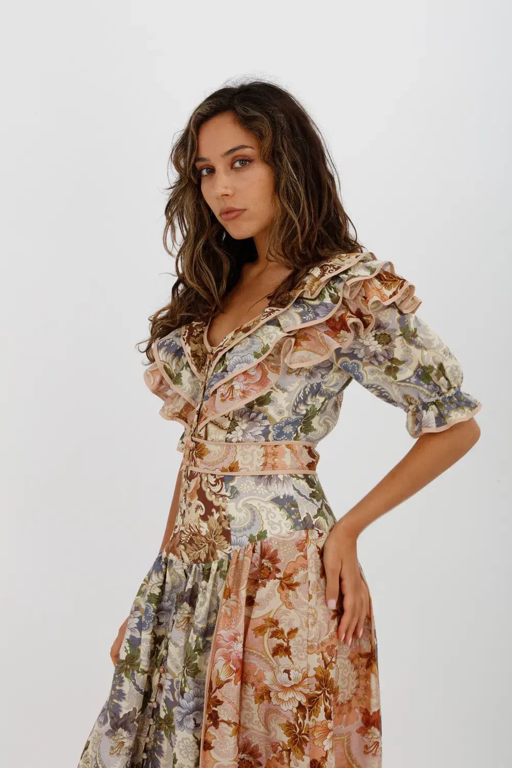 Alèmais Phillipa Ruffle Neck Midi Dress Floral Size 8 photo 10