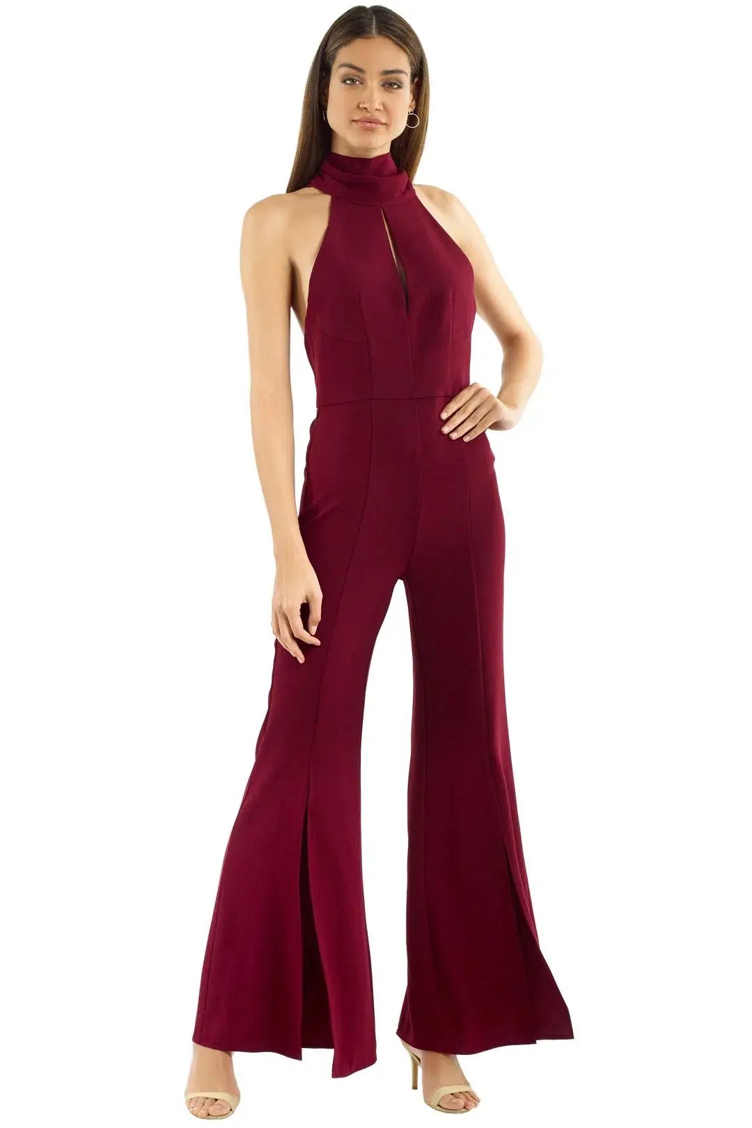 Nicholas Crepe Sleeveless Jumpsuit Burgundy Size 10 photo 2