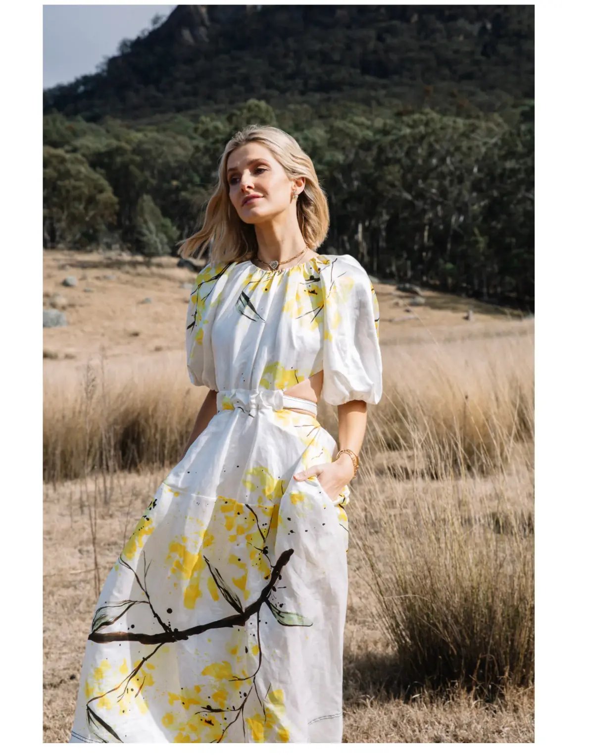 Aje Mimosa Cut-out Midi Dress In Wattle Print Size 8 photo 3