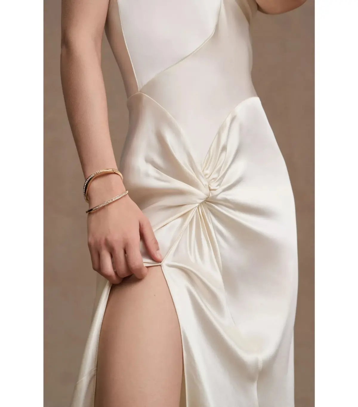 Ronny Kobo Samra Satin Twist-Halter Column Gown Cream Size AU 12 photo 4