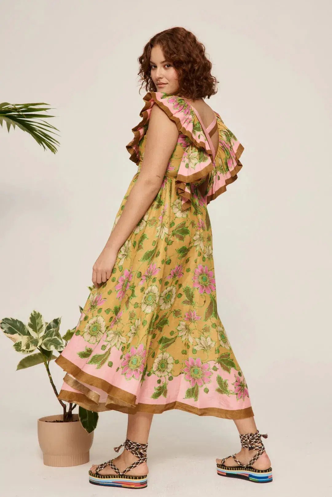 Alemais Winnie Ruffle Neck Midi Dress Floral Size 12 photo 2
