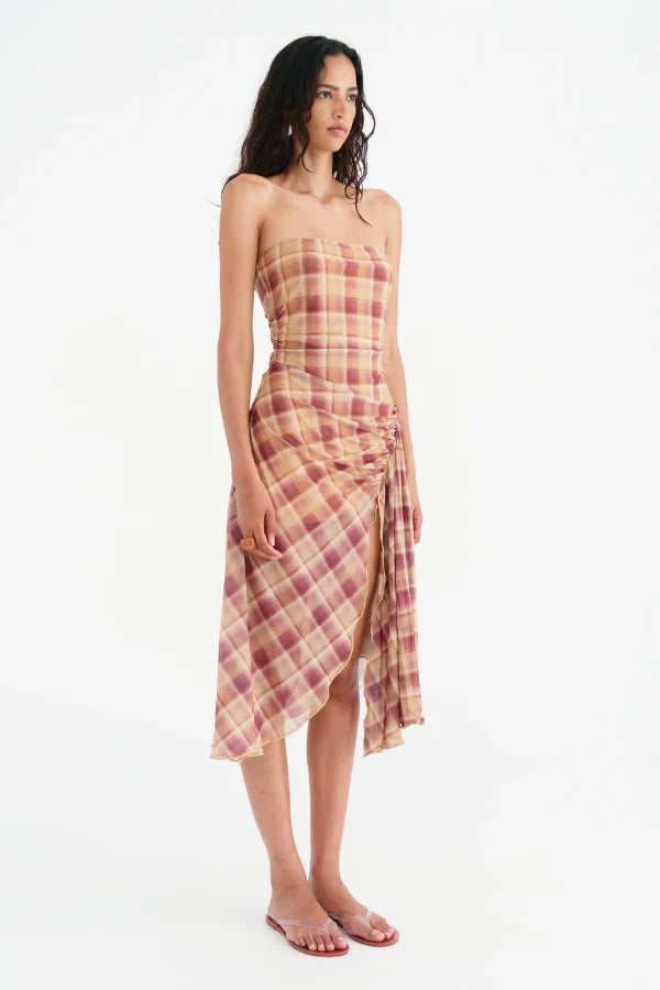 BENNI CAMILLA HANKY HEM DRESS - TOFFEE CHECK photo 2