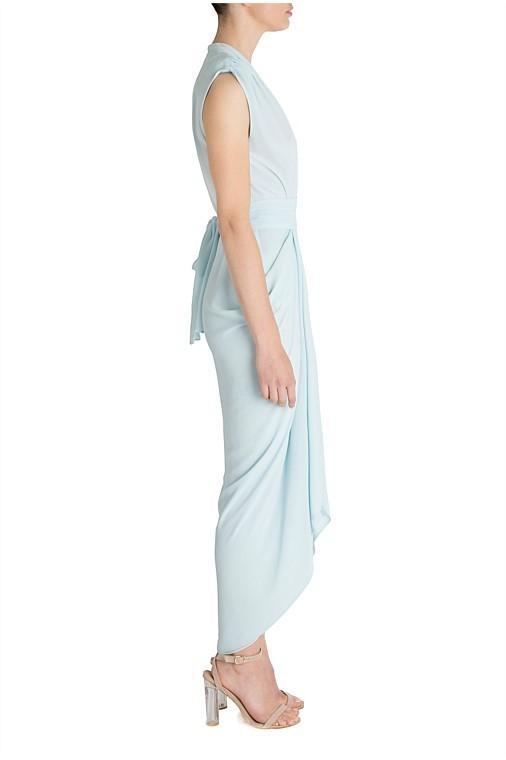 Carla Zampatti Diaphanous Waterfall Dress Ice Blue Size 6 photo 3