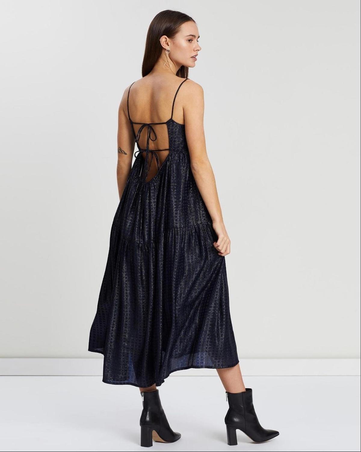 Asilio Metallic Check Dress Navy Size 10 photo 4