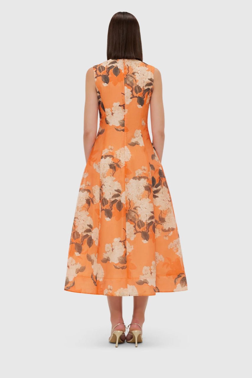 Leo Lin Cleo Sleeveless Midi Dress - Hydrangea Print in Tangerine photo 2