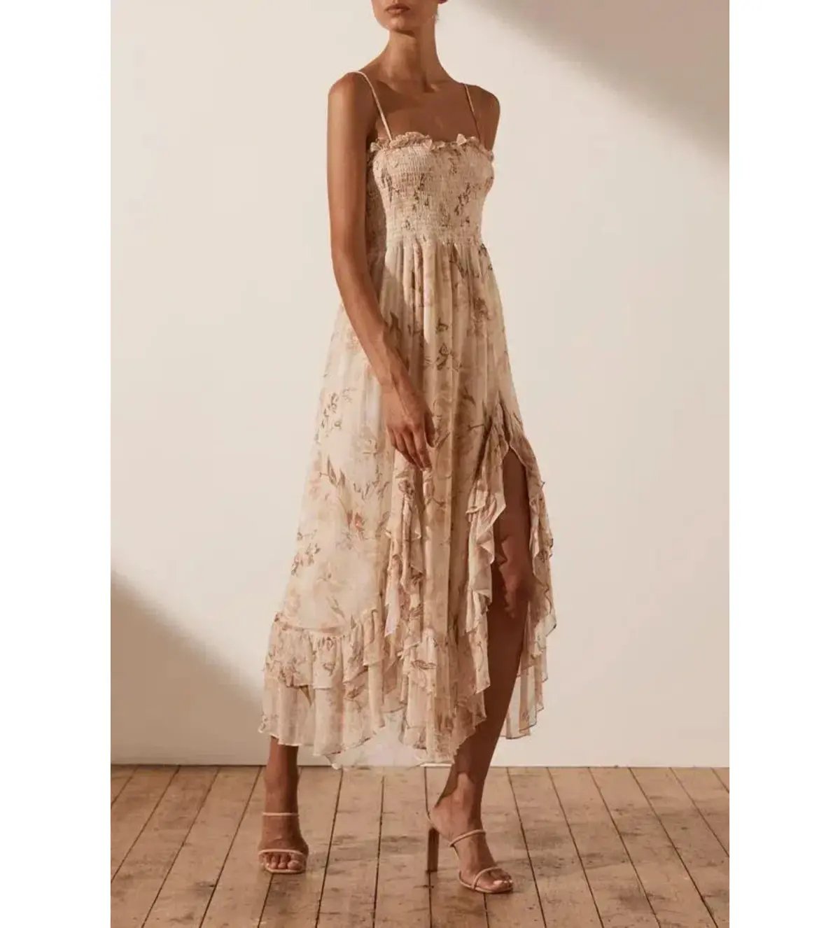 Shona Joy Nina Shirred Midi Dress in Floral Print Size 12 photo 3