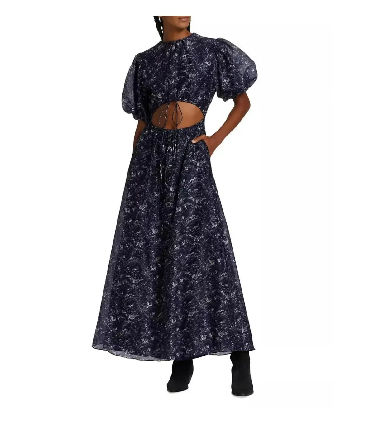 White Closet navy floral flowing dress size 8 photo 25