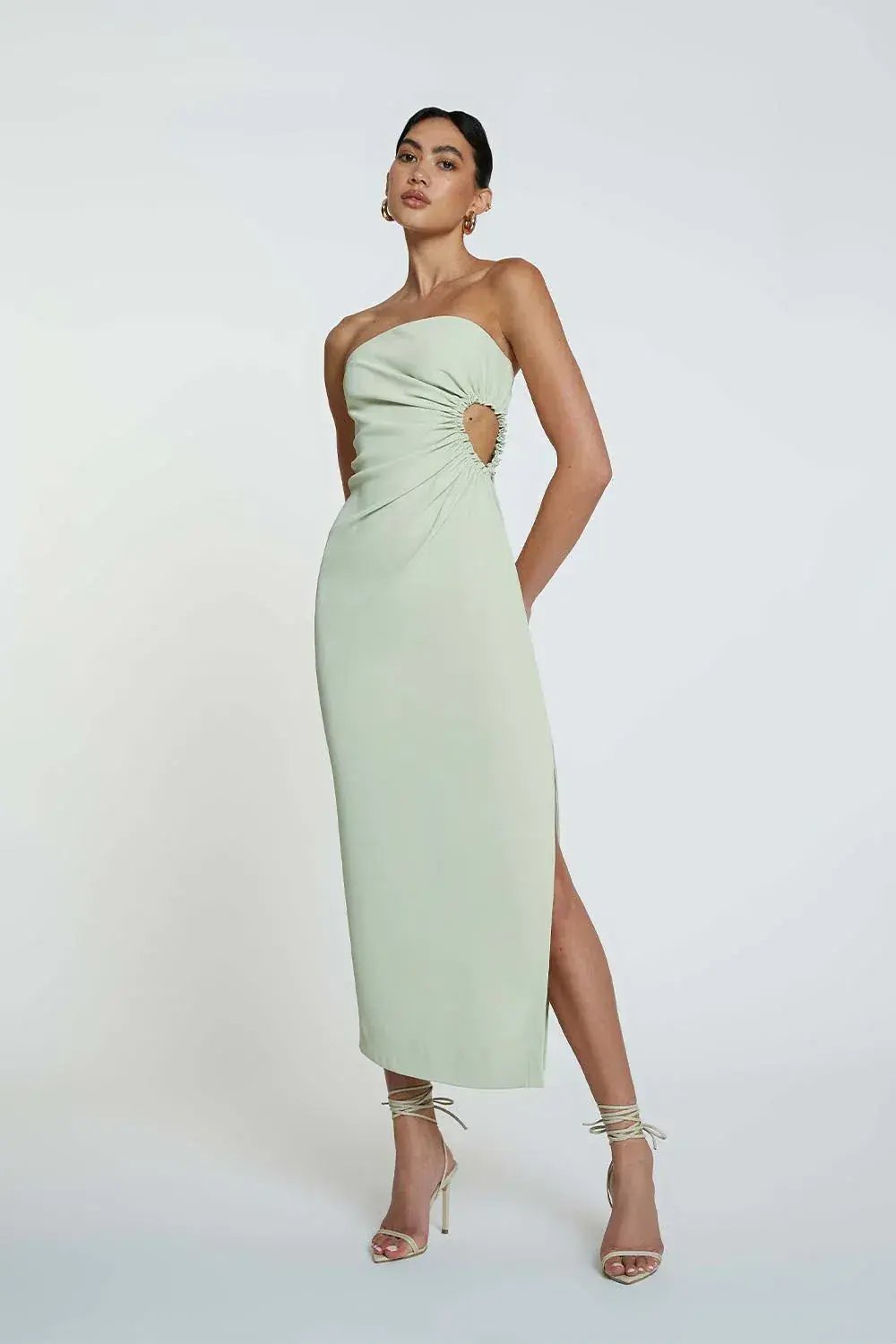 By Johnny Selena Strapless Midi Dress Avocado Green Size 10 / M photo 4