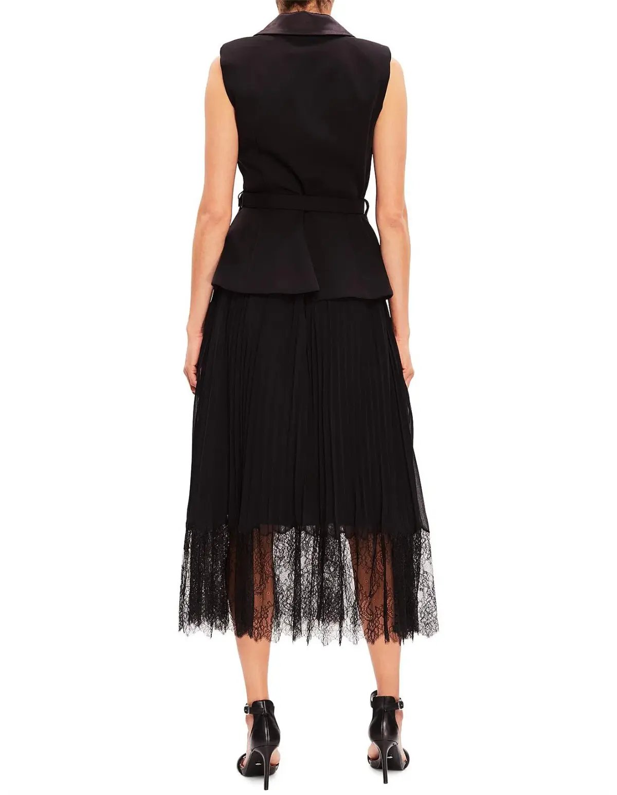 Self Portrait Tailored Crepe and Chiffon Midi Dress Black Size 12 photo 3