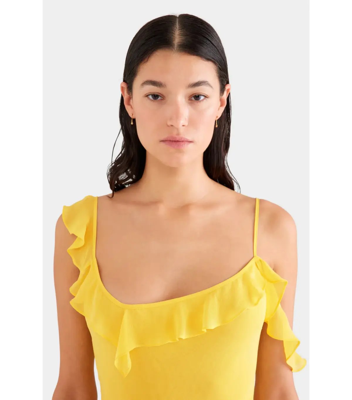 Venroy Asymmetric Low Back Silk Ruffle Dress Yellow Gold Size AU 8 photo 2