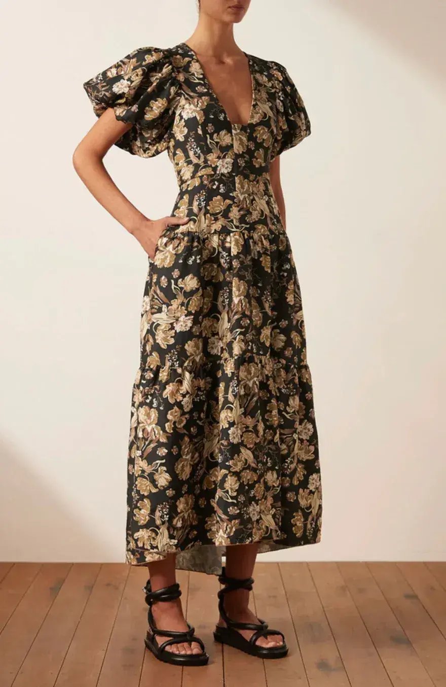 Shona Joy Palermo Plunged Short Sleeve Midi Dress Black Size AU 16 photo 4
