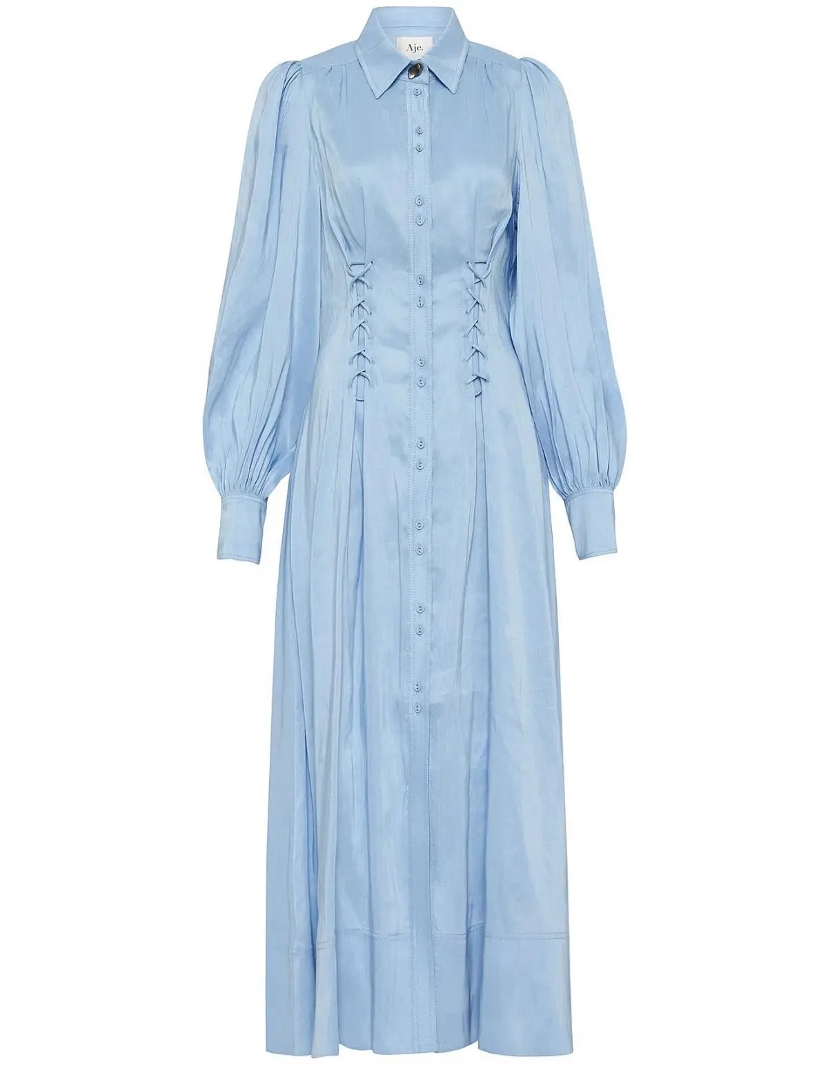 Aje Ephemera Lace Up Shirt Dress in Powder Blue Size 12 photo 3