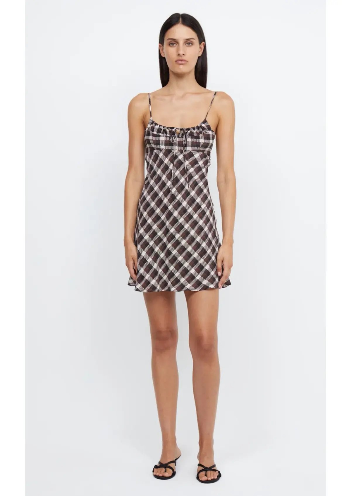 Bec & Bridge Chiara Tie Mini Dress Basket Weave Check Size 8 photo 2