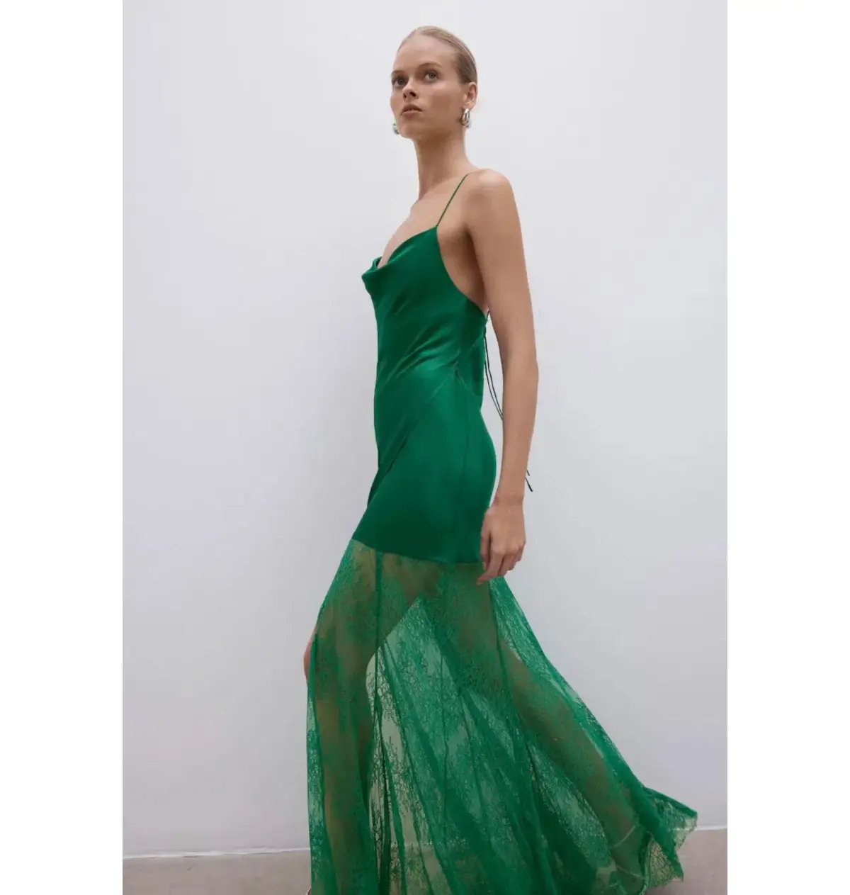 Shona Joy Elle Silk Lace Cowl Maxi Dress Emerald Green Size AU 8 photo 5