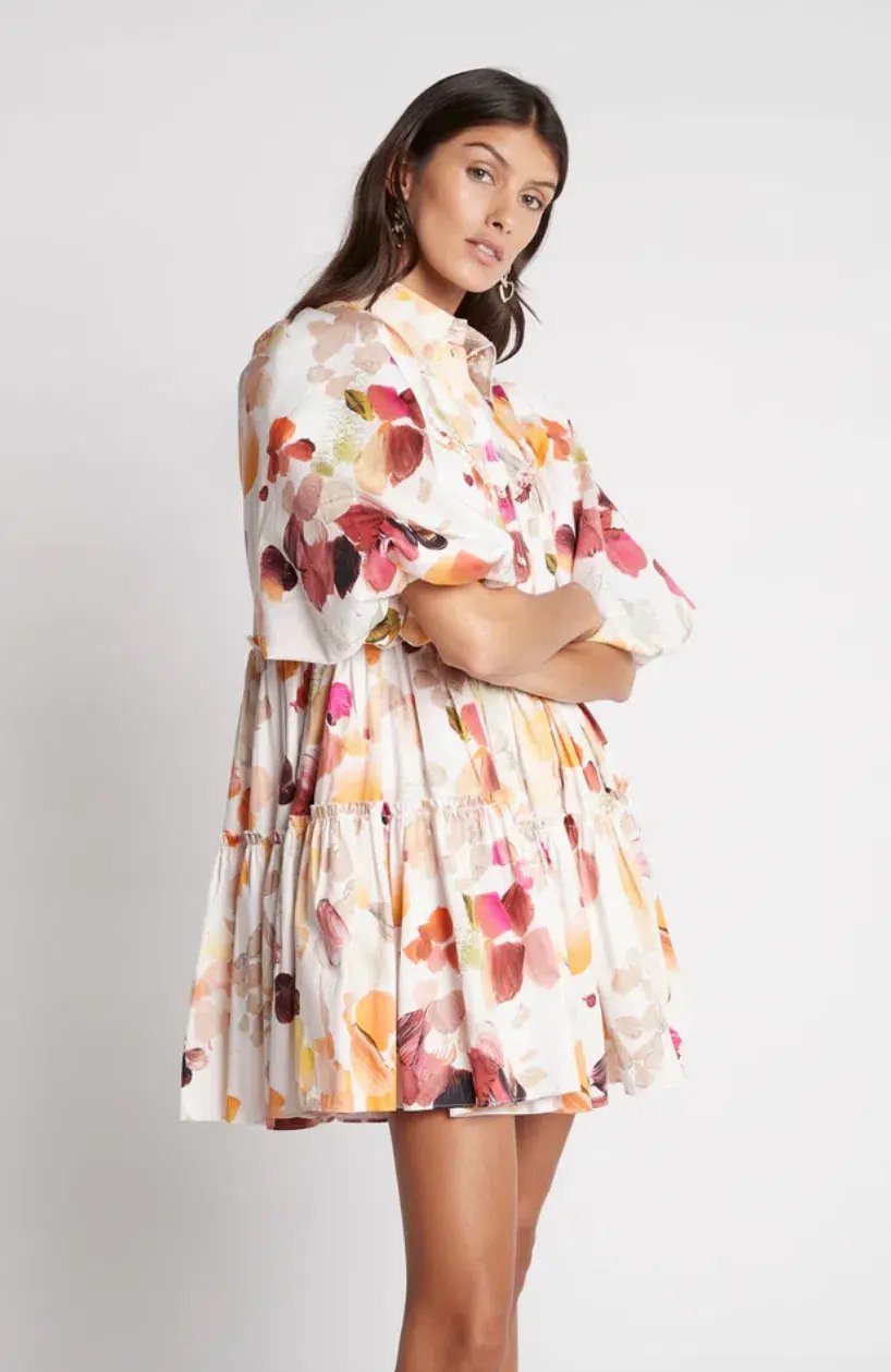 AJE Dassia Puff Sleeve Shirt Smock Dress White Size 12 photo 2