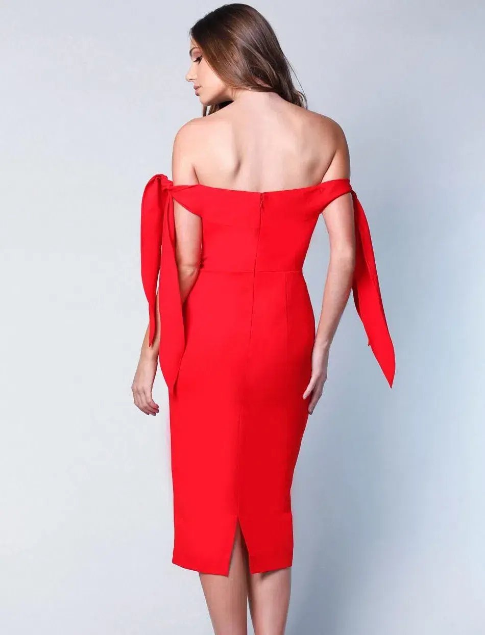 Elle Zeitoune Off The Shoulder Midi Dress  Red Size 10 photo 3