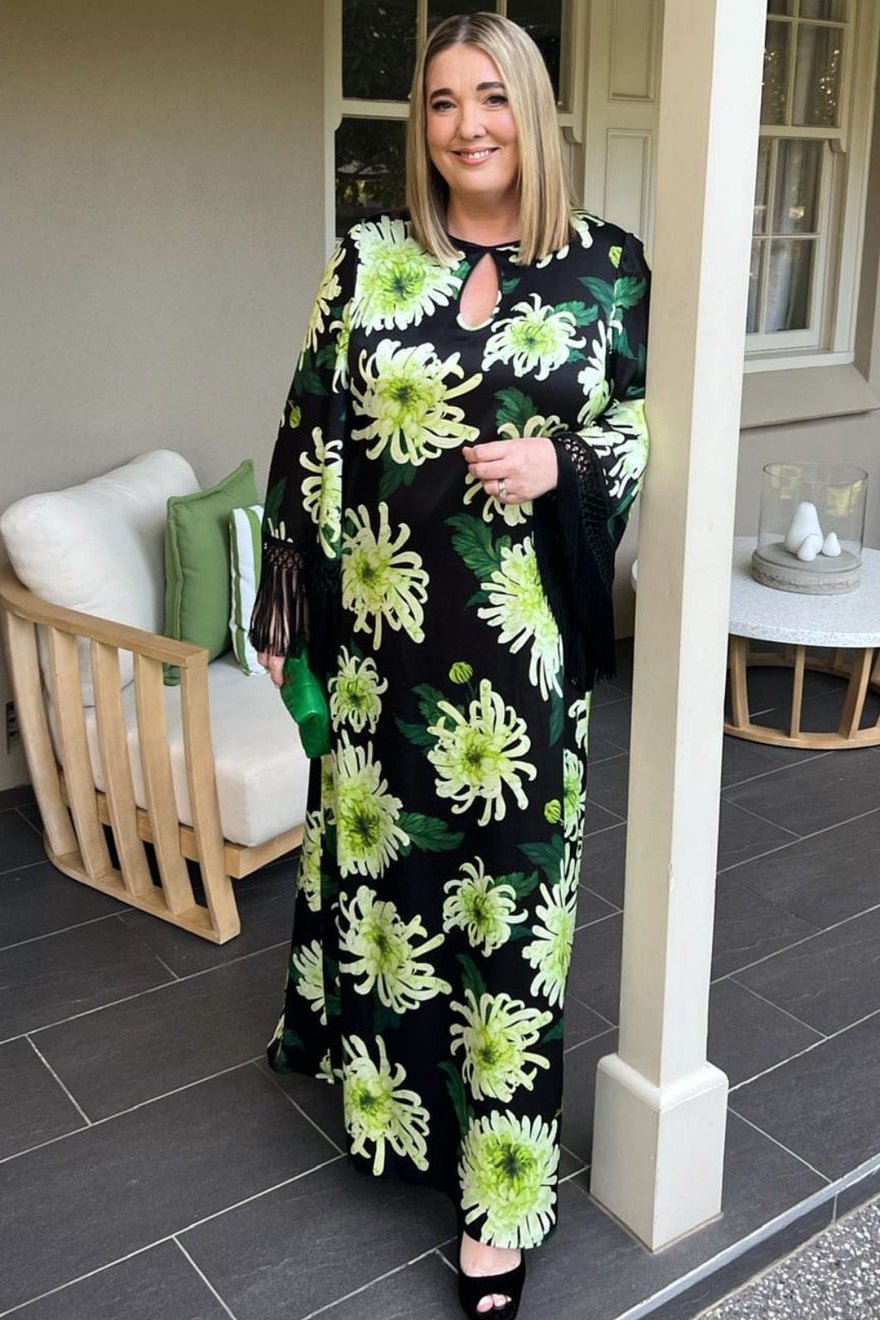Andrew Gn Fringed Floral Print Silk Gown photo 2