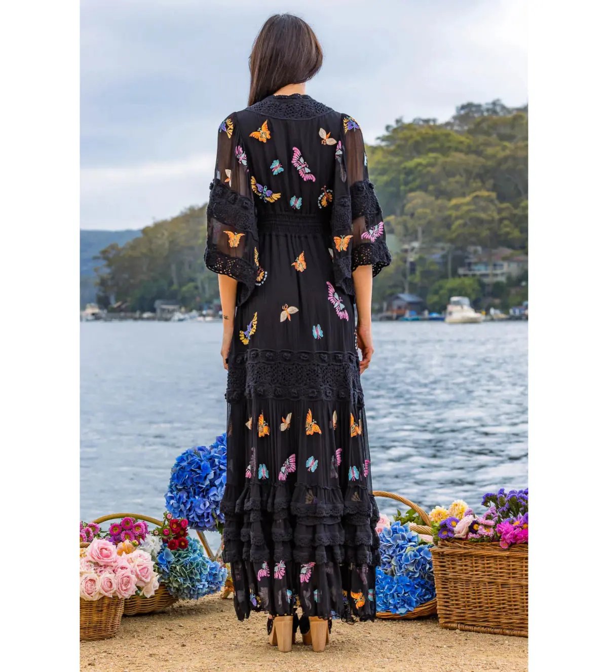 Fillyboo Madam Butterfly embroidered Maxi Dress in Black Size XL /AU 14 photo 3