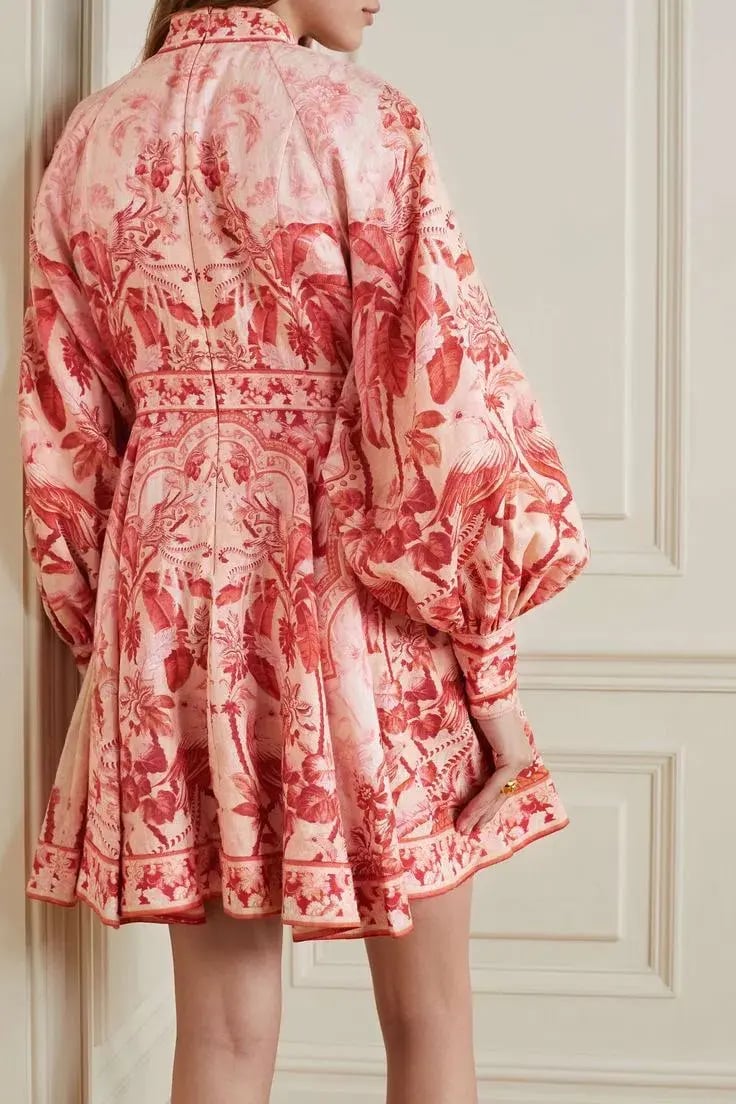 Zimmermann Lyre Billow Sleeve Mini Dress Red Palm Size 2 photo 3