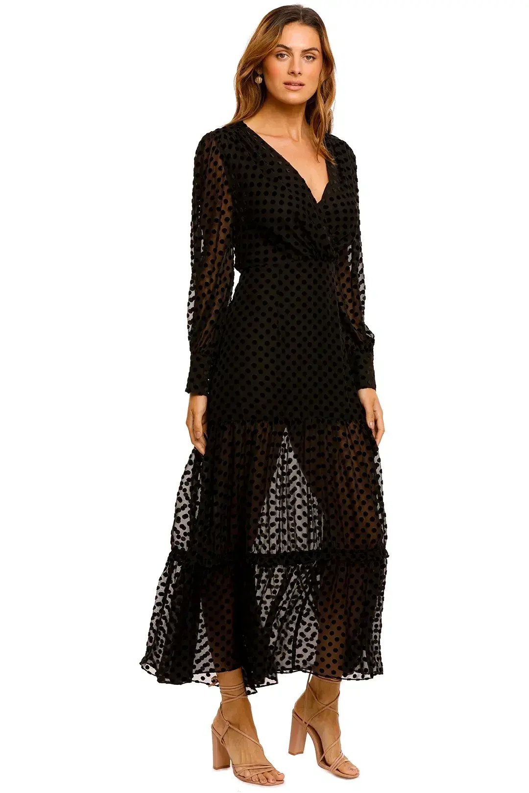 Rixo Elsie Polka-Dot Black Flocked Midi Dress - Size M photo 2
