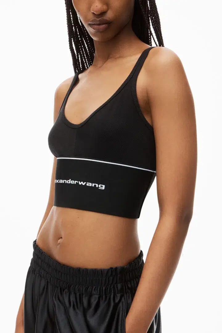 Alexander Wang Logo Elastic Bra in Black Ribbed Jersey Size S / AU 8 photo 2