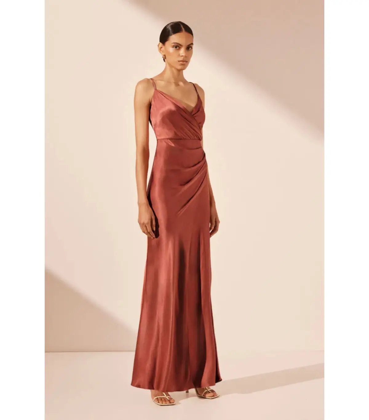 Shona Joy La Lune Cross Draped Maxi Dress in Terracotta Size AU 12 photo 3