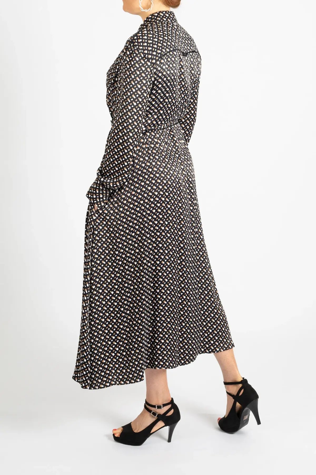 Hugo Boss Long-Sleeved Shirt Dress in Monogram-Print Fabric Patterned Size 10 photo 3