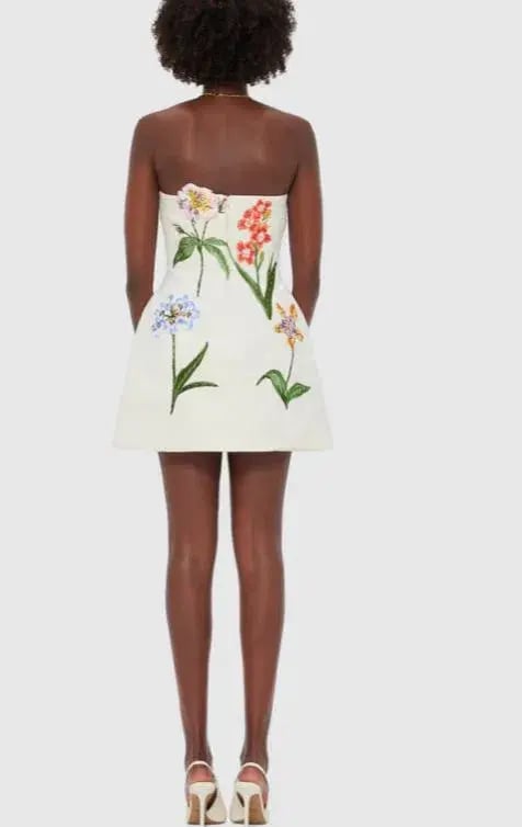 Leo Lin Rosario Velvet Mini Dress Botanical Print Snow Size 8 photo 3