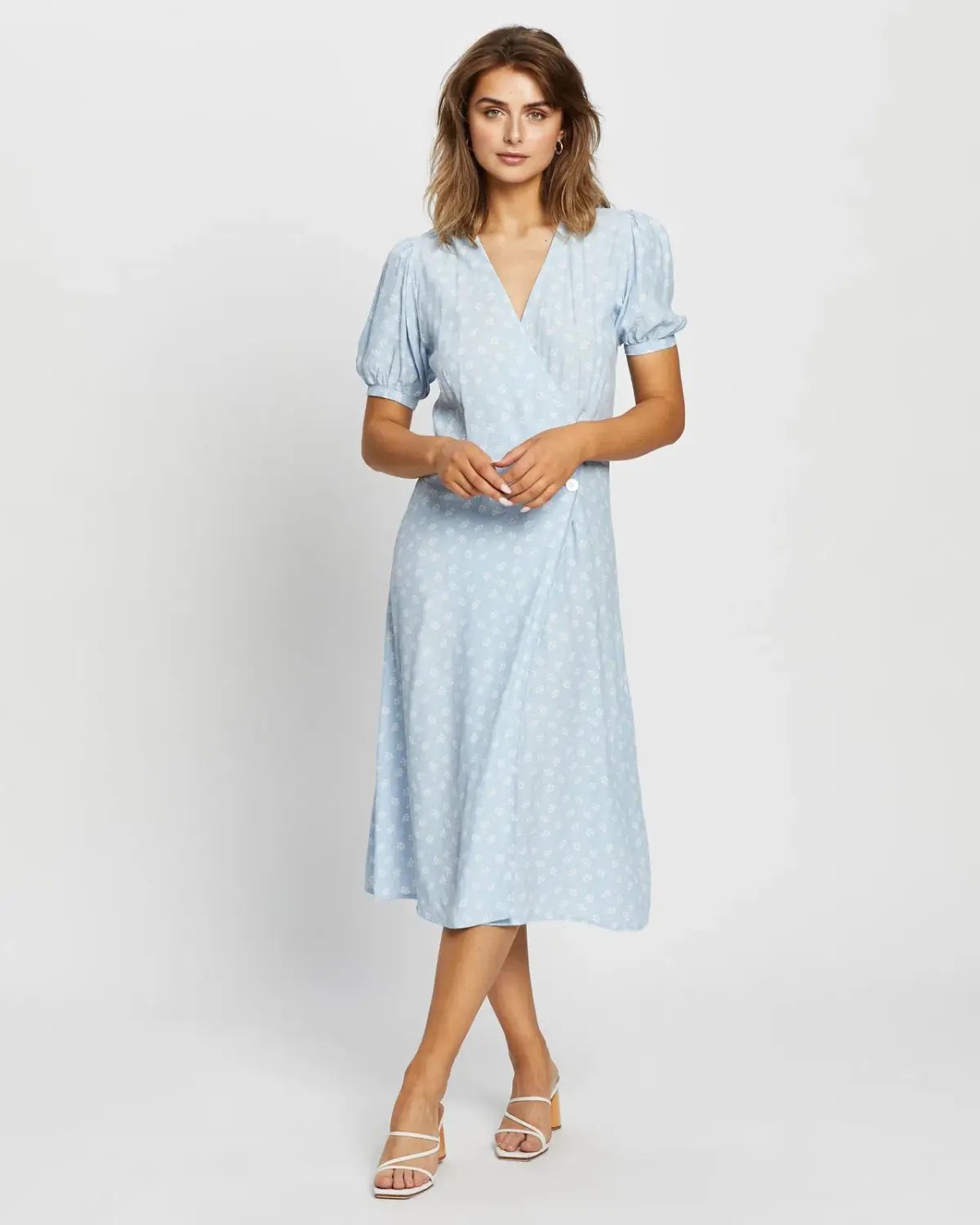 Faithfull The Brand Carmine Midi Dress Blue/Floral Print Size 10 photo 2