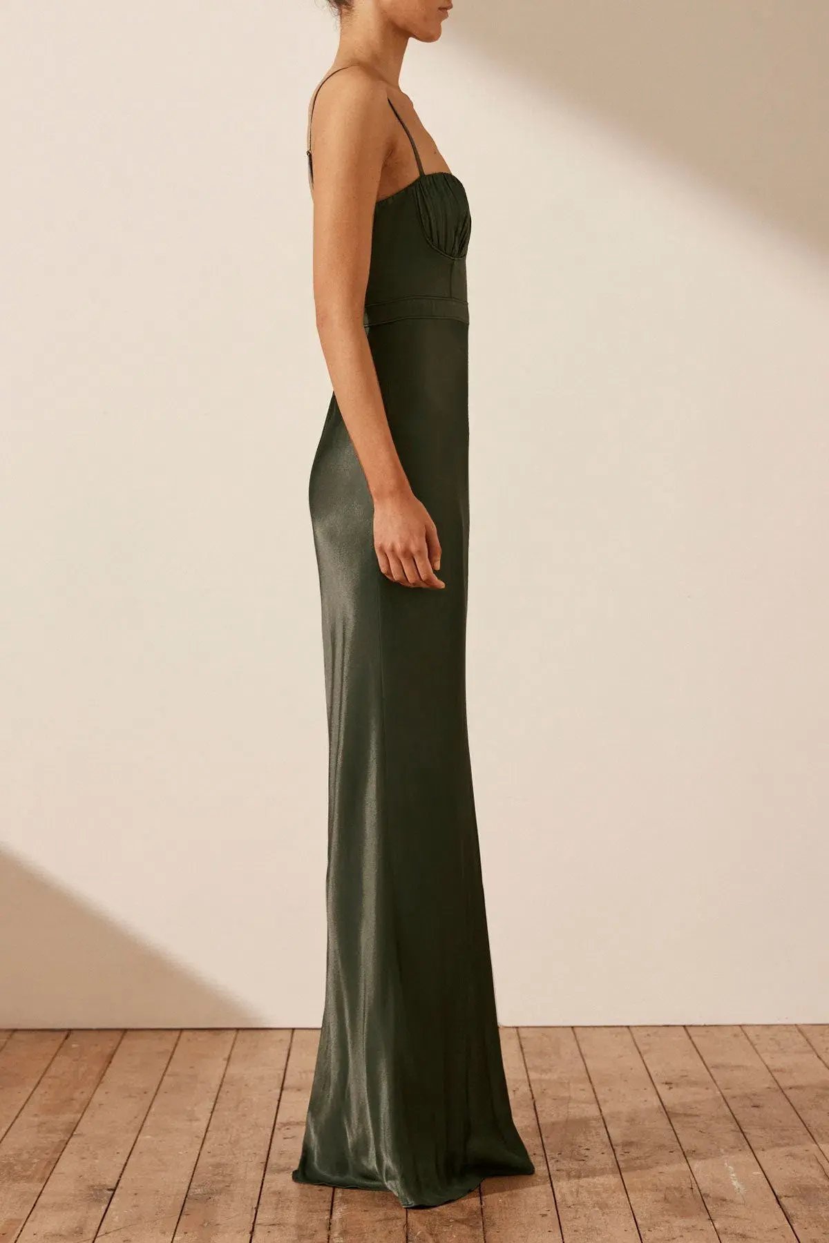 Shona Joy La Lune Corded Ruched Maxi Dress in Forest Green Size 8 photo 4