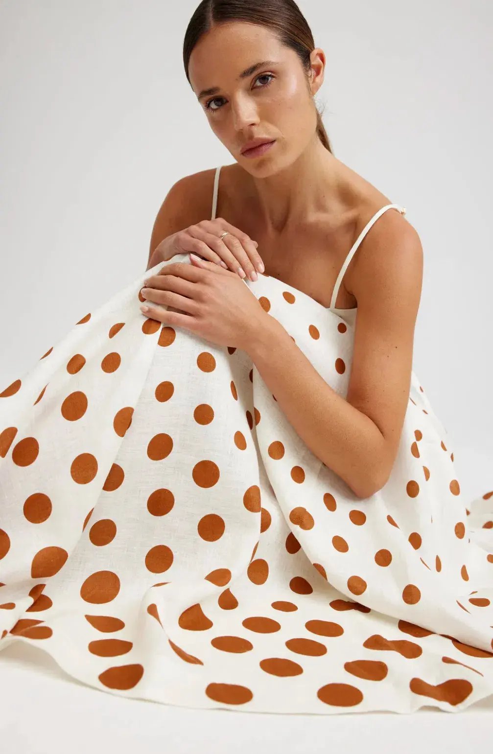 Aston Studio Rue Maxi Dress in Milk/Cigar Dot Size 10 photo 5