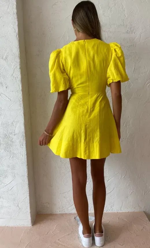 By Nicola Dahlia Ring Detail Mini Dress Yellow Size 10 photo 5