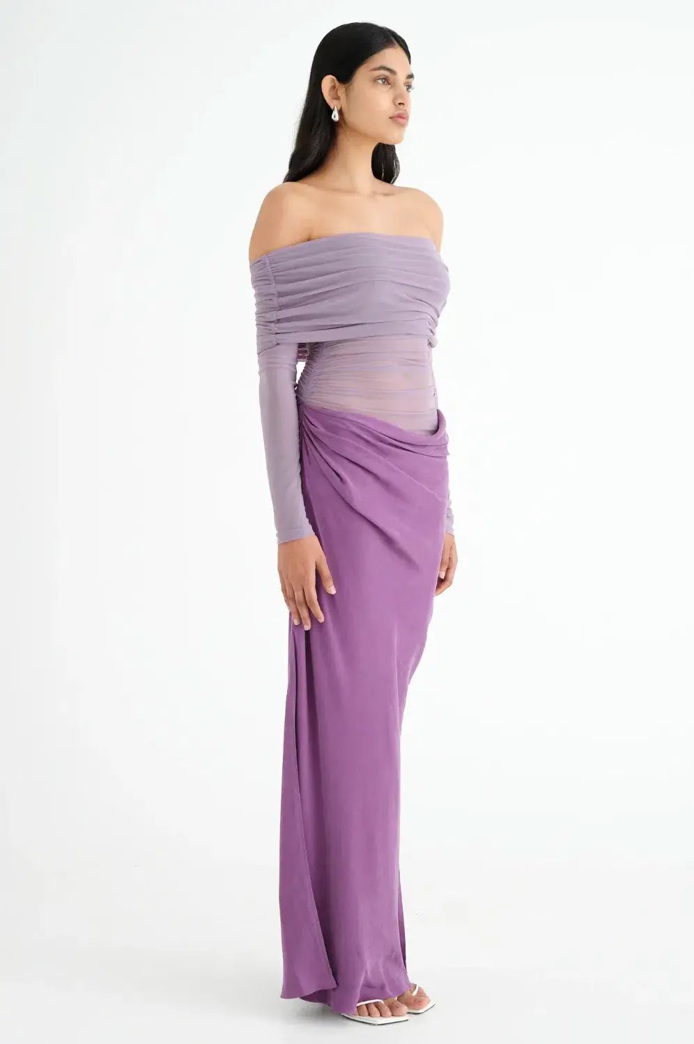 Benni Yasmin Off Shoulder Maxi Dress Vintage Orchid Purple Size 10 photo 2
