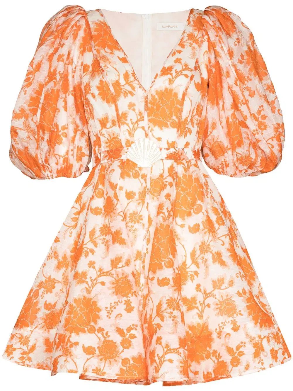 Zimmermann Postcard Puff Sleeve Mini Dress Orange Floral Size 0/AU 8 photo 5