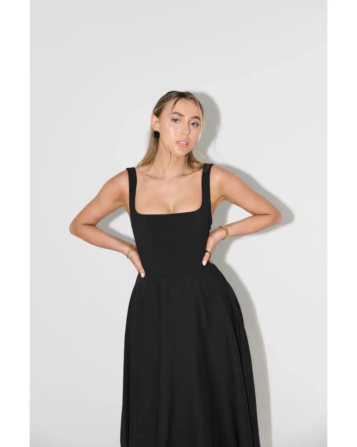 Odd Muse Ultimate Muse High Waist Square Neck Midi Dress Black Size AU 10 photo 2