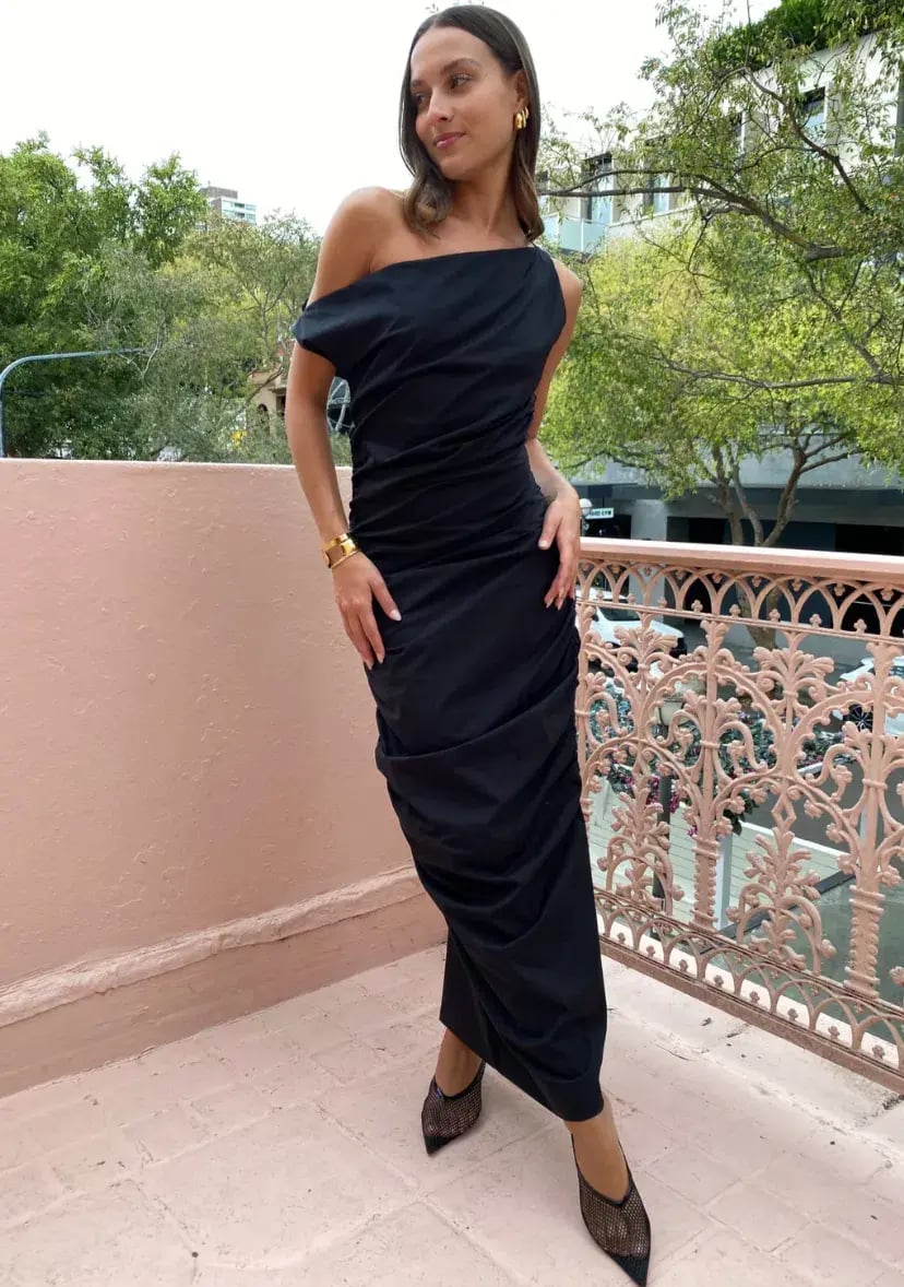 Issy One Shoulder Midi Dress Black Size AU 8 photo 2