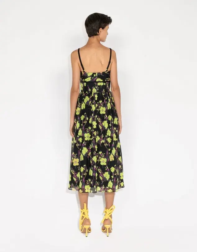 Cue Neon Rose Ruched Bodice Midi Dress Floral Size 8 photo 3