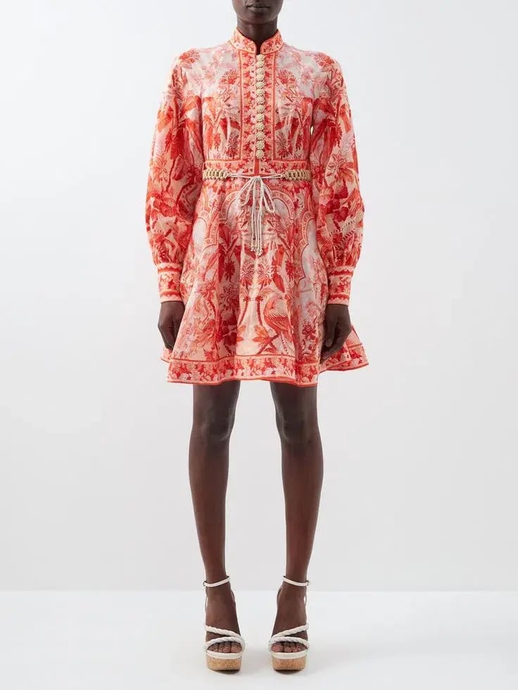Zimmermann Lyre Billow Sleeve Mini Dress Red Palm Size 2 photo 2