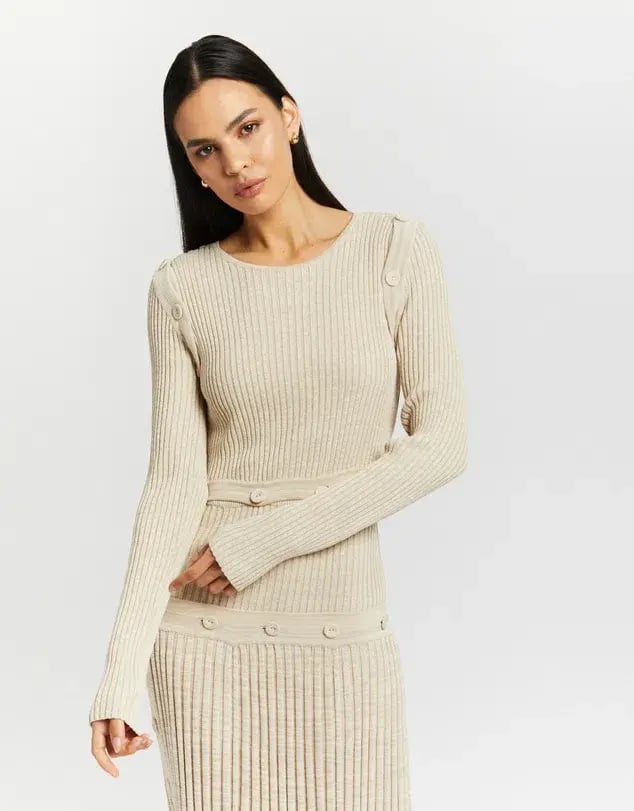 Christopher Esber Deconstruct Long Sleeve Knit Dress Cream Size 6 photo 2