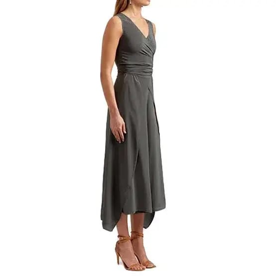 Scanlan Theodore Silk Wrap Jumpsuit Khaki Green Size 8 photo 3