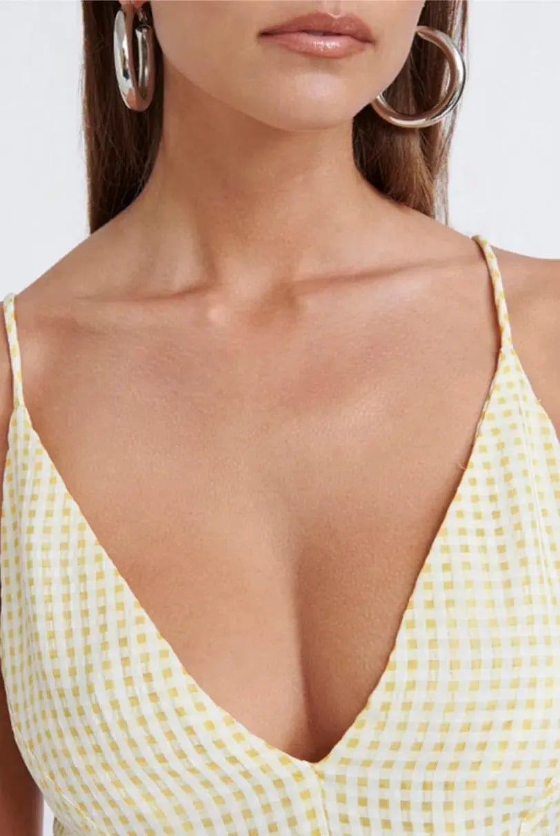 By Johnny Romy Check Dress Yellow Size 6 photo 2