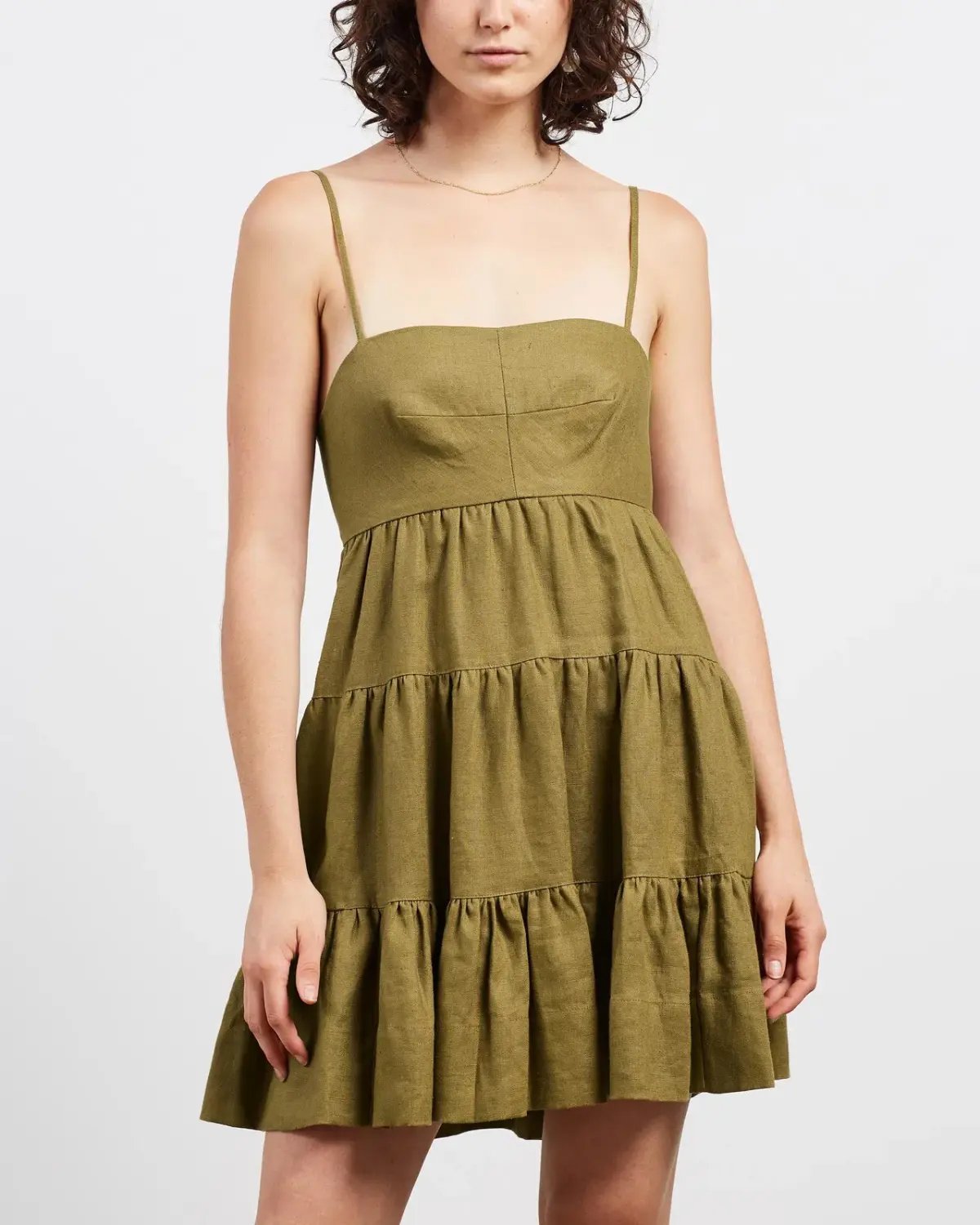 Shona Joy Lucille Linen Tired Mini Dress Green Size 12 photo 2