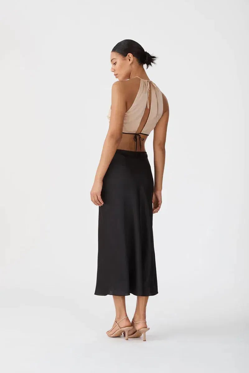 San Sloane Selene Midi Dress Black/Beige Size 10 photo 2