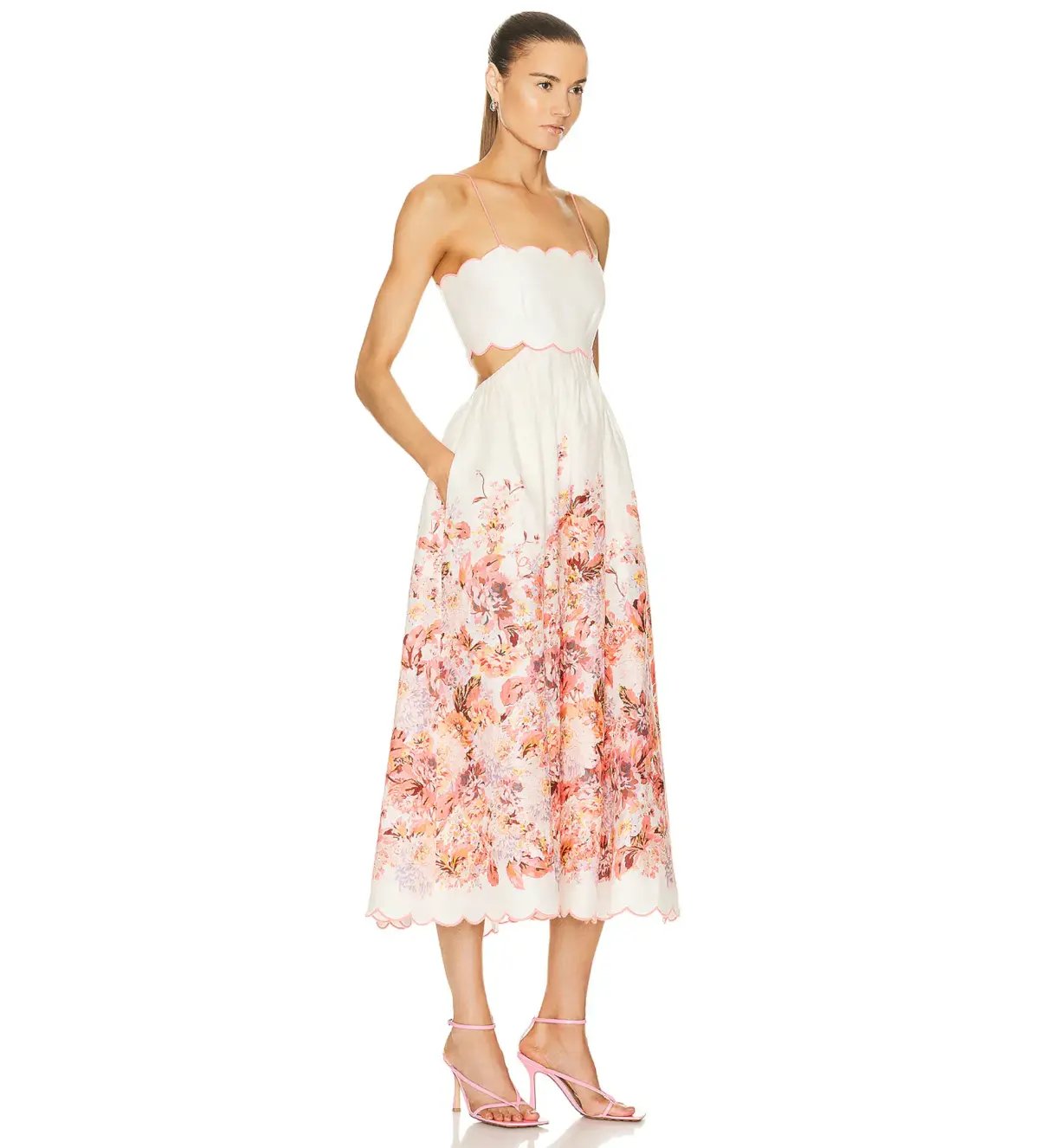 Zimmermann Devi Scallop Midi Dress Cream Floral in Size 3 / AU 14 photo 2