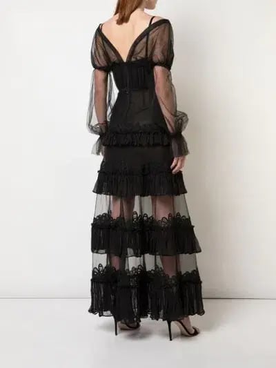 Jonathan Simkhai Lace Tulle Ruffle Dress Black Size 6 photo 2