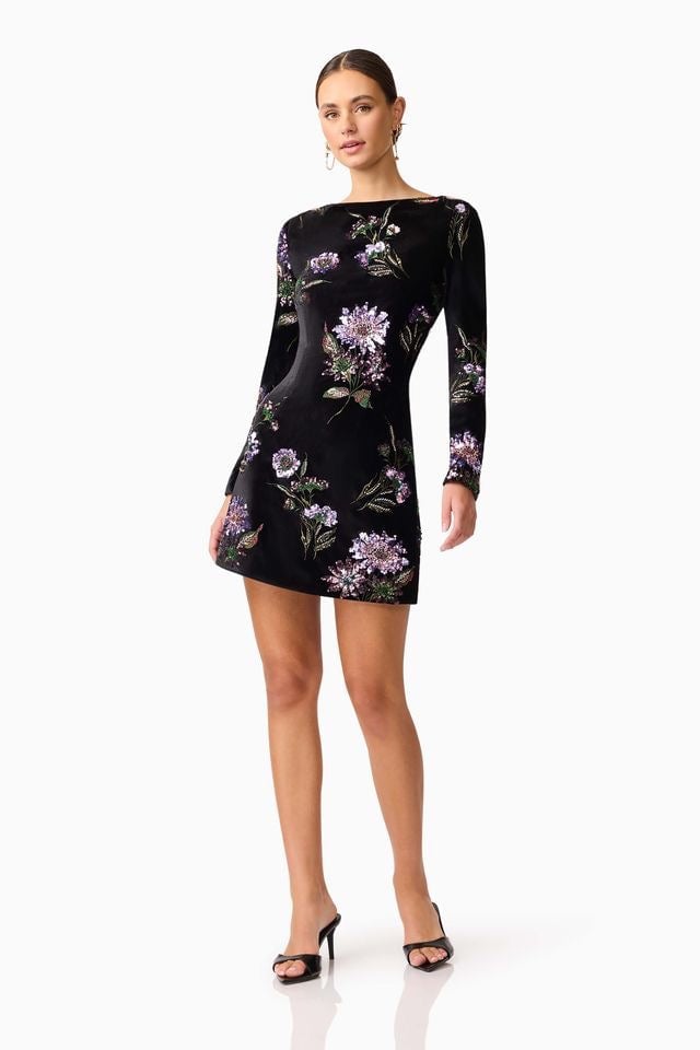 Elliatt Clio Long Sleeve Mini Dress - Black Multi photo 4