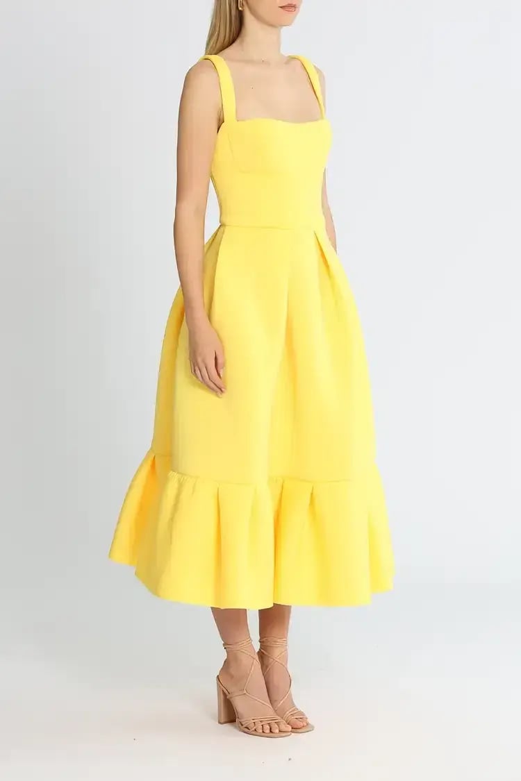 Rachel Gilbert Cora Midi Dress in Yellow Size 10 photo 2