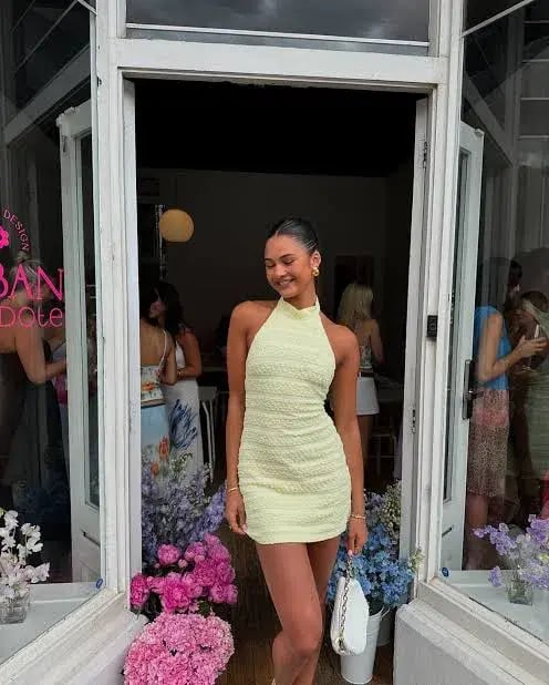 With Harper Lu Textured Halter Mini Dress Lemon Yellow Size XS / AU 6 photo 3